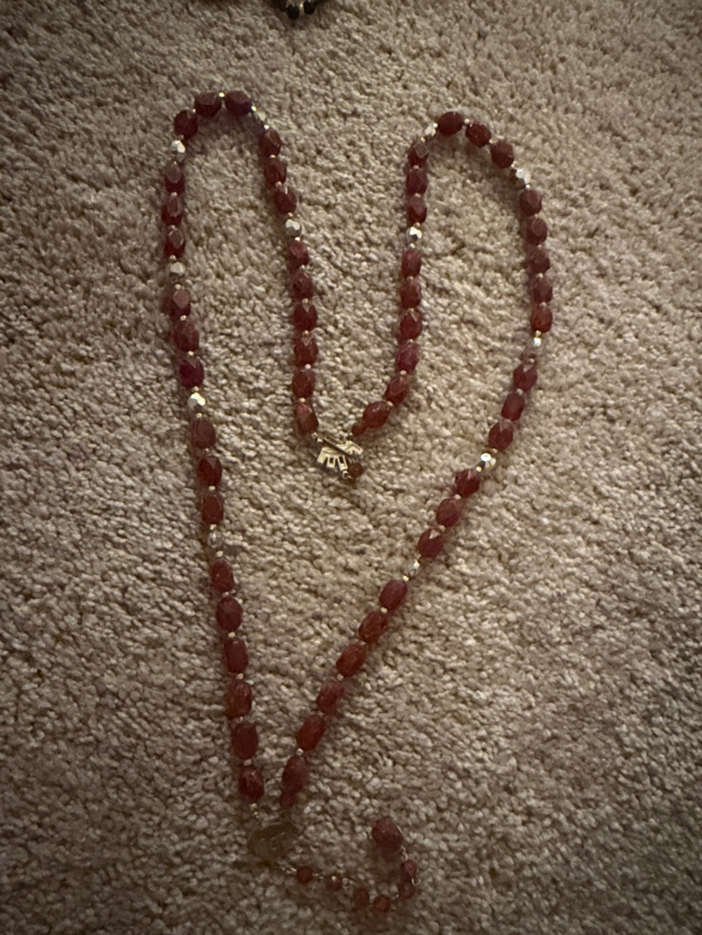 Y2K Faceted Burgundy Bead Necklace with Gold Accents